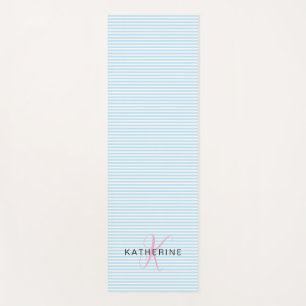 Monogram Pink Blue Stripe Preppy Yoga Mat