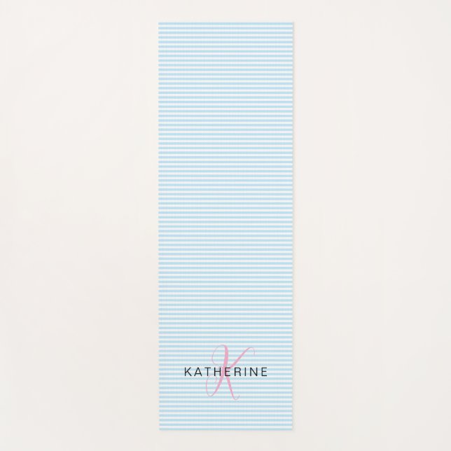 Monogram Pink Blue Stripe Preppy Yoga Mat (Front)