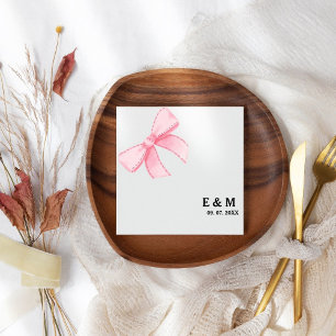 Monogram Pink Blush Bow Boho wedding Napkin