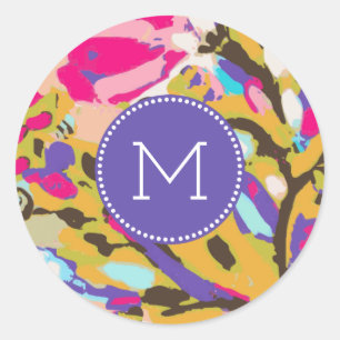 Monogram   Pink Boho Floral I Classic Round Sticker