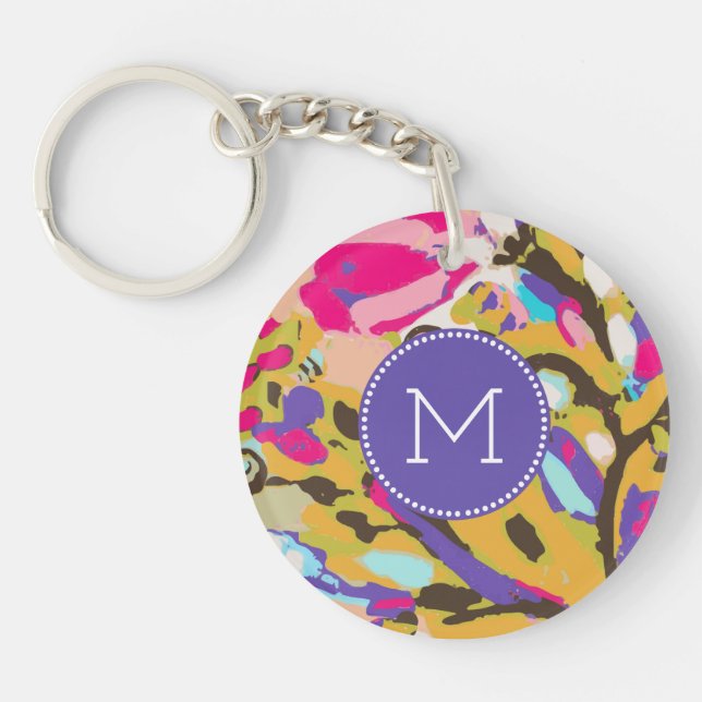 Monogram | Pink Boho Floral I Key Ring (Front)