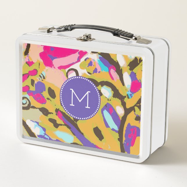 Monogram | Pink Boho Floral I Metal Lunch Box (Front)