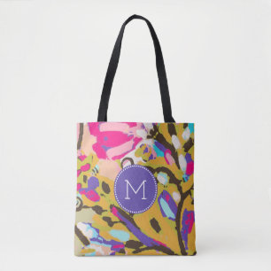 Monogram   Pink Boho Floral I Tote Bag