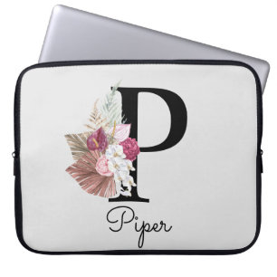 Monogram Pink Boho Floral Initial P Laptop Sleeve