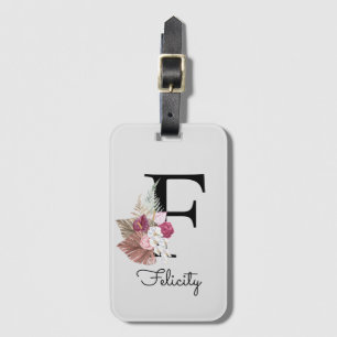 Monogram Pink Boho Girly Floral Initial F Luggage Tag