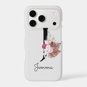 Monogram Pink Boho Girly Floral Initial J