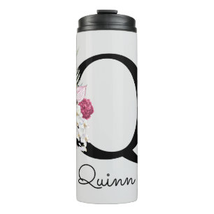 Monogram Pink Boho Girly Floral Initial Q Thermal Tumbler