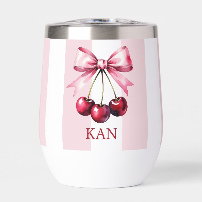 Monogram Pink Bow Cherries Coquette Aesthetic (Front)