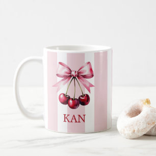 Monogram Pink Bow Cherries Coquette Aesthetic Coffee Mug