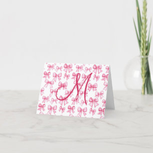 Monogram Pink Bow Coquette Aesthetic Preppy Thank You Card