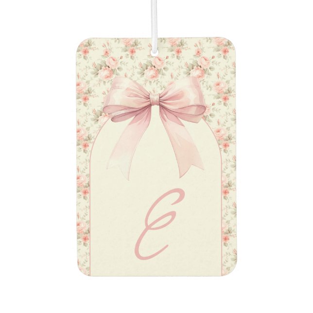 Monogram Pink Bow Coquette Car Air Freshener (Front)