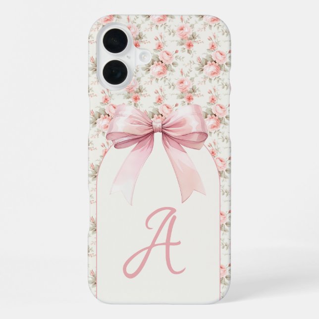 Monogram Pink Bow Coquette iPhone Case (Back)