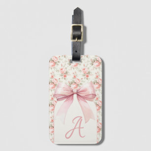 Monogram Pink Bow Coquette Luggage Tag