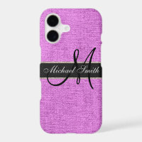 Monogram Pink Burlap Linen Rustic Jute