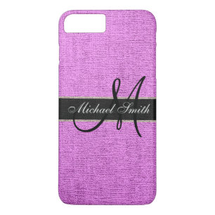 Monogram Pink Burlap Linen Rustic Jute iPhone 8 Plus/7 Plus Case
