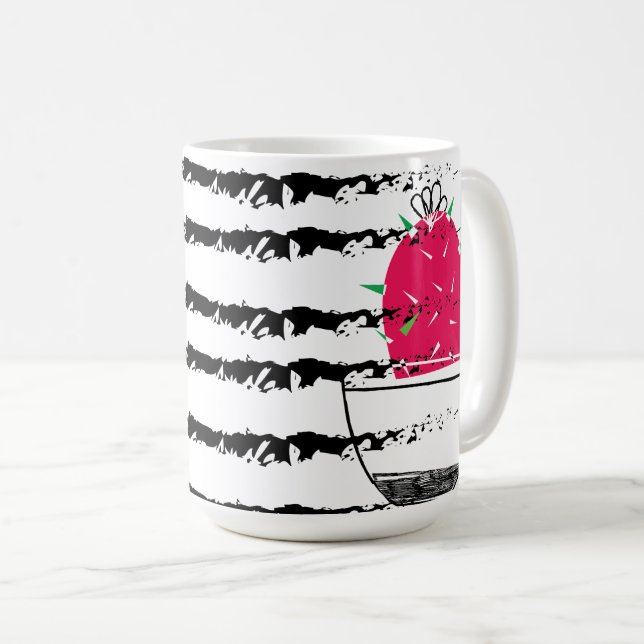 Monogram Pink Cactus striped Coffee Mug (Front Right)