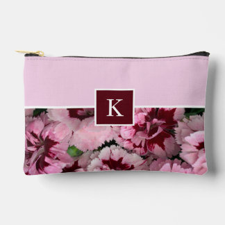 Monogram Pink Carnation January Birthday Flower Accessory Pouch