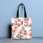 Monogram Pink Cherry Blossom Watercolor Floral Tote Bag<br><div class="desc">This modern design features a watercolor pretty pink Cherry Blossom floral pattern. Personalise with your monogram by editing the text in the text box provided #personalised #personalizedgifts #monogram #monogrammed #initial #gifts #customgifts #tote #totebags #bags #tropical #floral #accessories #giftsforgirls</div>