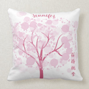 Monogram Pink Cherry Tree Japanese Unique Proverb Cushion