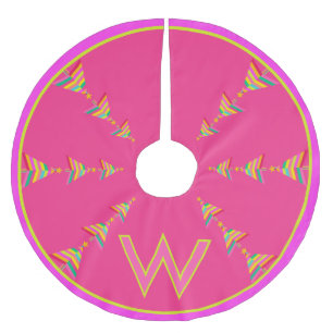 Monogram Pink Christmas Geometric Rainbow Stripe Brushed Polyester Tree Skirt