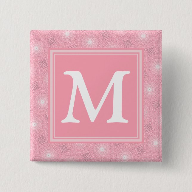 monogram pink circles 15 cm square badge (Front)