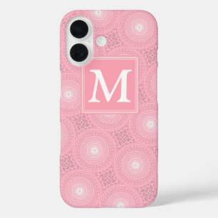 Monogram pink circles pattern iPhone 16 case