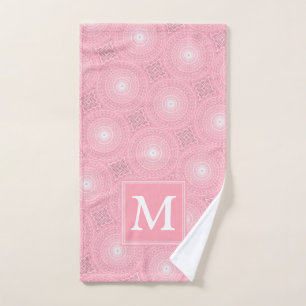 Monogram pink circles pattern hand towel