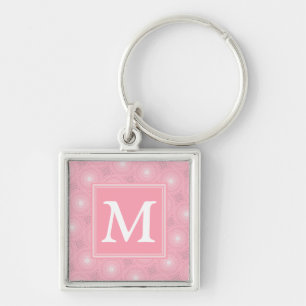 Monogram pink circles pattern key ring