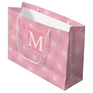 Monogram pink circles pattern large gift bag