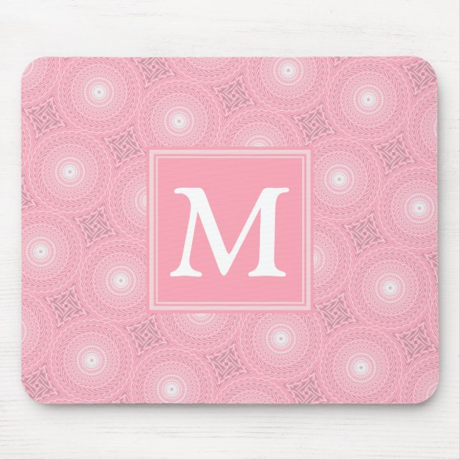 Monogram pink circles pattern mouse pad (Front)