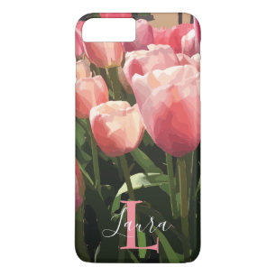 Monogram Pink Coral Tulips iPhone 8 Plus/7 Plus Case
