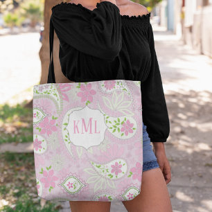 Monogram Pink Custom Pretty Paisley Tote Bag