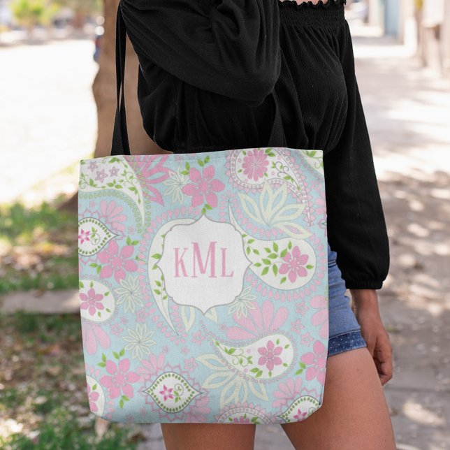 Monogram Pink Custom Stylish Paisley Tote Bag (Creator Uploaded)