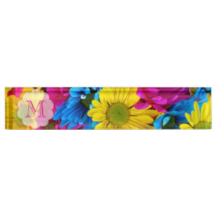 Monogram Pink Desk Name Plate daisy flower Wedding