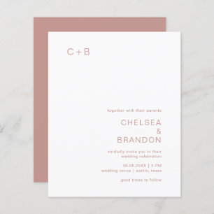 Monogram Pink Dusty Rose Budget Wedding Invitation