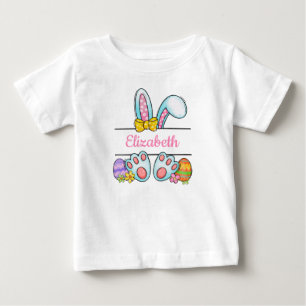 Monogram Pink Easter Bunny Baby Girl's Easter  T-Shirt