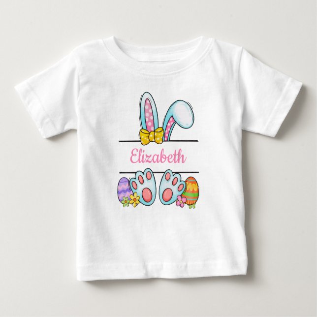 Monogram Pink Easter Bunny Baby Girl's Easter  T-Shirt (Front)