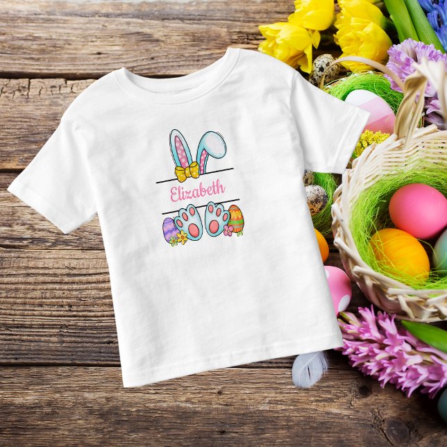 Monogram Pink Easter Bunny Toddler Girl's Easter  T-Shirt (Creator Uploaded)
