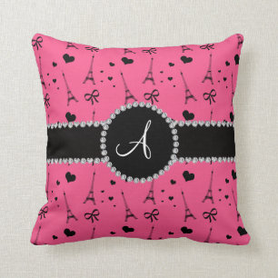 Monogram pink eiffel tower pattern cushion