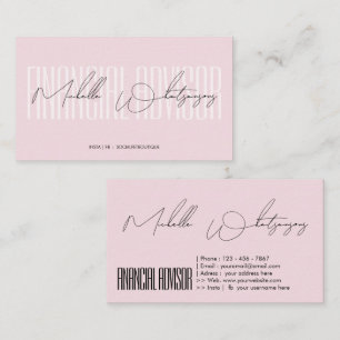 Monogram pink FINANCIAL ADVISOR modern script Business Card