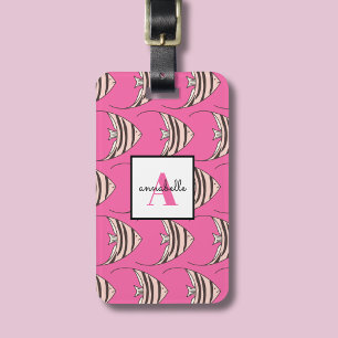 Monogram Pink Fish Pattern Luggage Tag