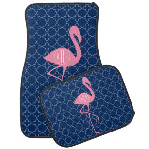 Monogram Pink Flamingo Navy Quatrefoil Car Mat