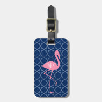 Monogram Pink Flamingo Navy Quatrefoil