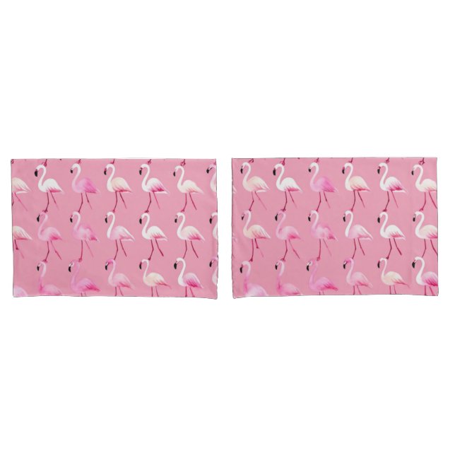 Monogram Pink Flamingo Paradise Watercolor Pattern Pillowcase (Front-Set)