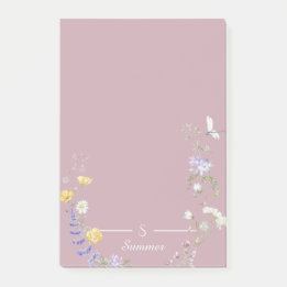 Monogram Pink Floral Butterfly Botanical Cottage  Post-it Notes