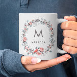 Monogram Pink Floral Elegant Gray Country Mug<br><div class="desc">Girly-Girl-Graphics: Trendy Stylish Colorful Pastel Pink Coral Peach and Silver Gray Vintage Whimsical Watercolor Floral Flowers Pattern Print Customizable Modern Women's Fun Decorative Kitchen Home Fashion Style Beautiful Modern Cool Classic White Jumbo Coffee Mug to Personalize with Your Name and Initial Monogram Lettering Typography makes an Elegantly Chic Christmas, Birthday,...</div>