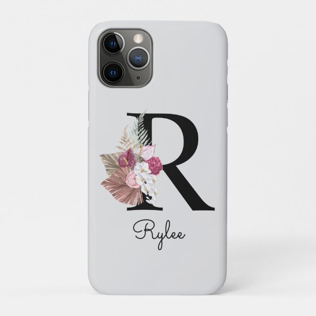 Monogram Pink Floral Initial R Case-Mate iPhone Case (Back)