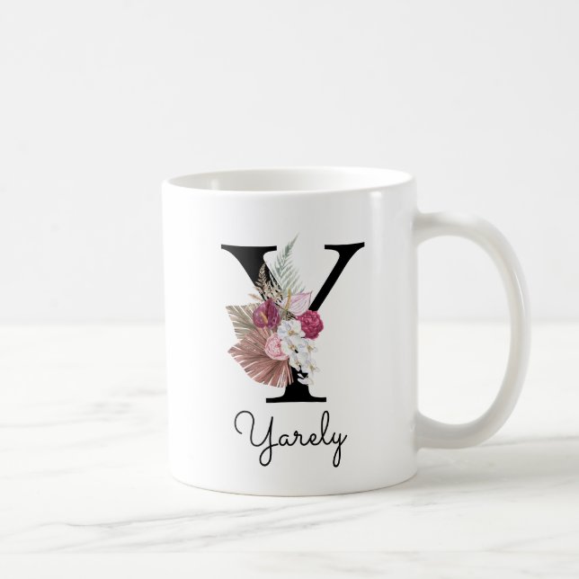 Monogram Pink Floral Initial W Coffee Y Coffee Mug (Right)