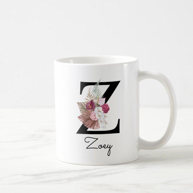 Monogram Pink Floral Initial W Coffee Z Mug (Right)