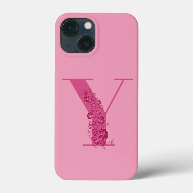 Monogram Pink Floral Letter Y iPhone Case (Back)